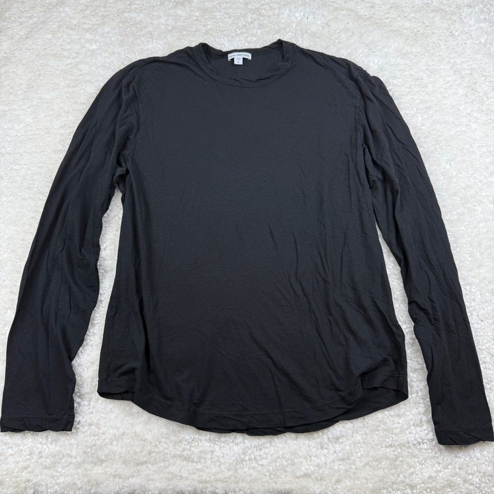 James Perse Long Sleeve T-Shirt Mens 2 Black MKJ3312 Cotton Crew Neck